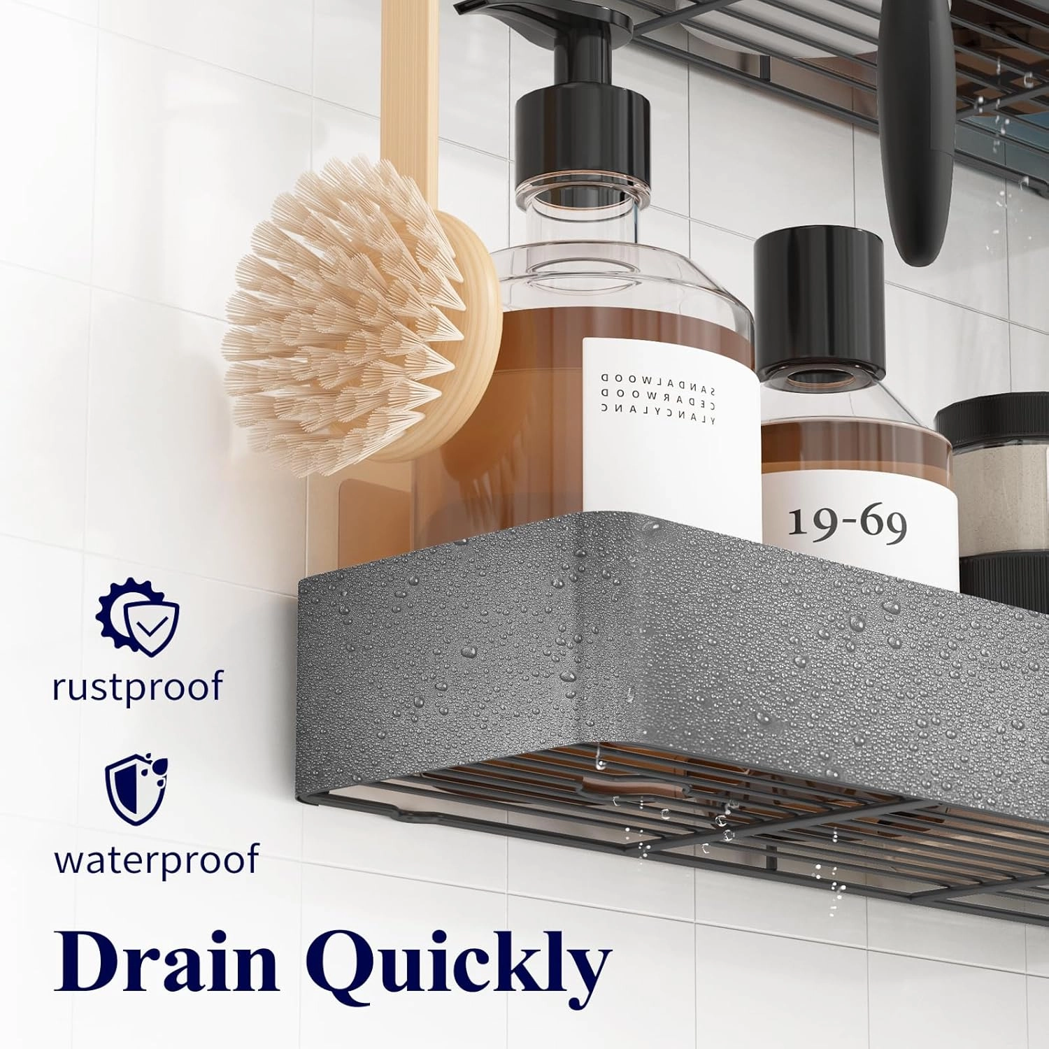 Kitsure X-Large Shower Caddy - 2 Pack Adhesive Shower Organizer, Rustproof Stainless Steel Shelves, No-Drill Bathroom Organizers and Storage, Dark Grey