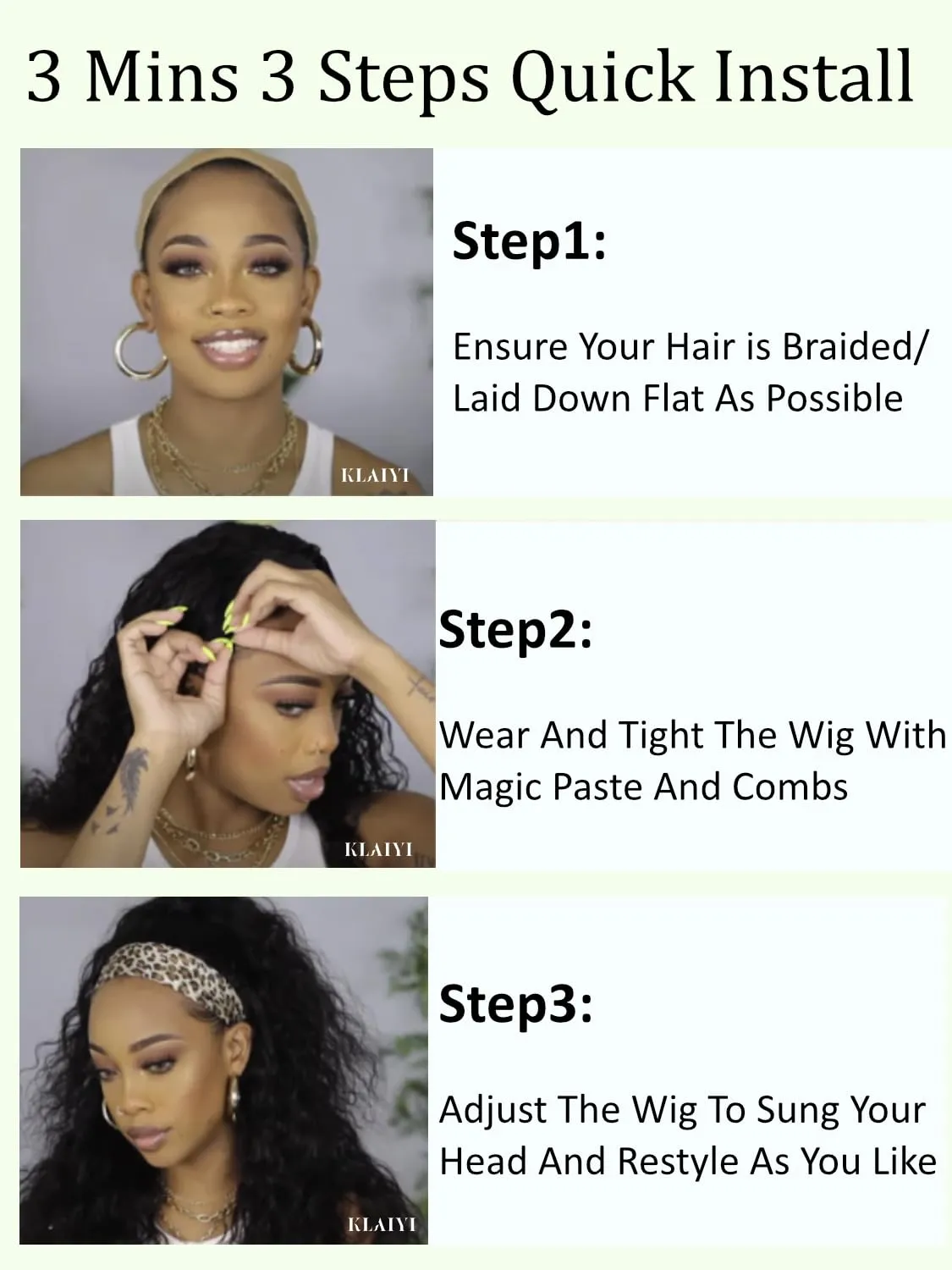 KLAIYI Afro Kinky Curly 3/4 Half Wig Human Hair Glueless Wear and Go Wig with or without Headband Natural Curls Non Lace Front Full Machine Made Ready to Wear Beginner Friendly 12A 180% Density 16Inch