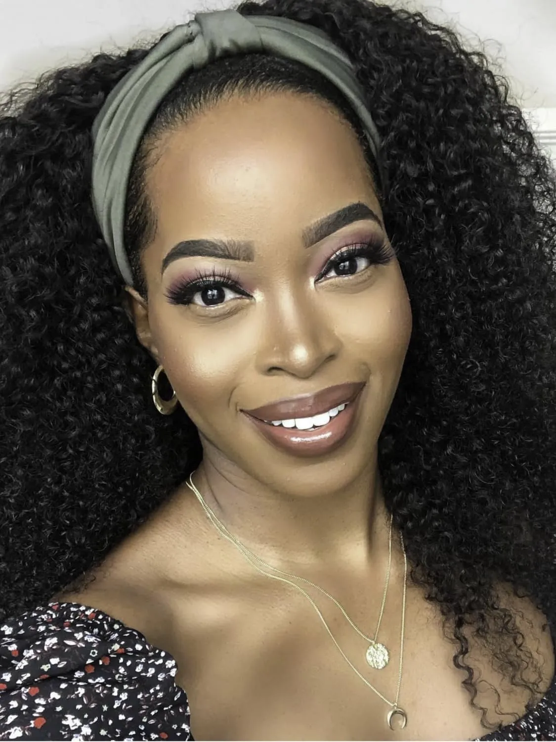 KLAIYI Afro Kinky Curly 3/4 Half Wig Human Hair Glueless Wear and Go Wig with or without Headband Natural Curls Non Lace Front Full Machine Made Ready to Wear Beginner Friendly 12A 180% Density 16Inch