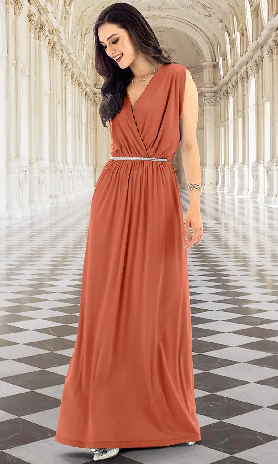 KOH KOH Womens Long Dolman Sleeve Wrap V-Neck Maternity Bridesmaid Maxi Dress