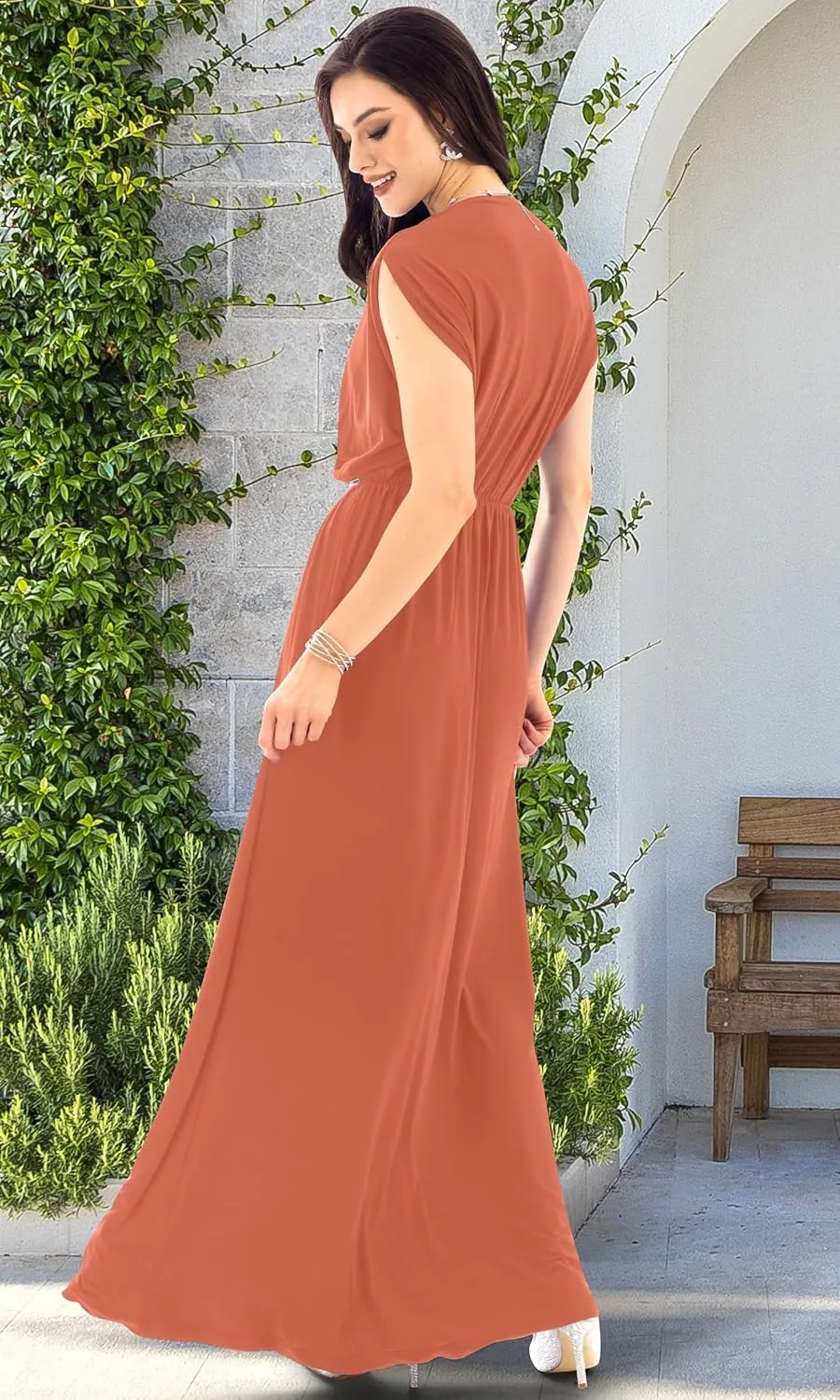 KOH KOH Womens Long Dolman Sleeve Wrap V-Neck Maternity Bridesmaid Maxi Dress