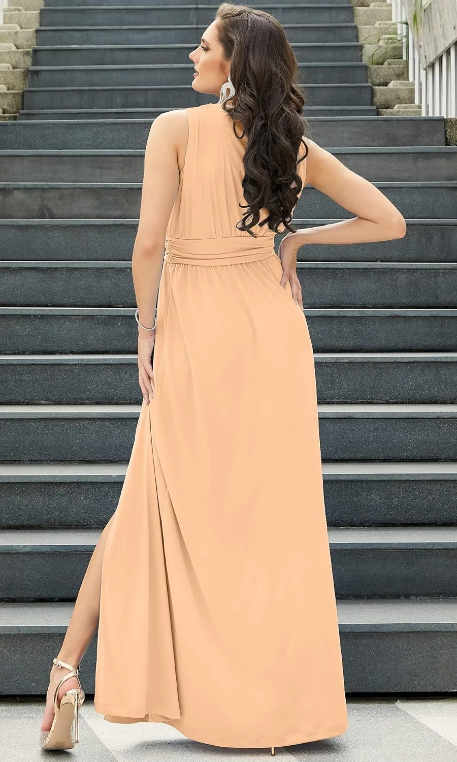 KOH KOH Womens Long Sleeveless Bridesmaid Cocktail Evening Maxi Dress