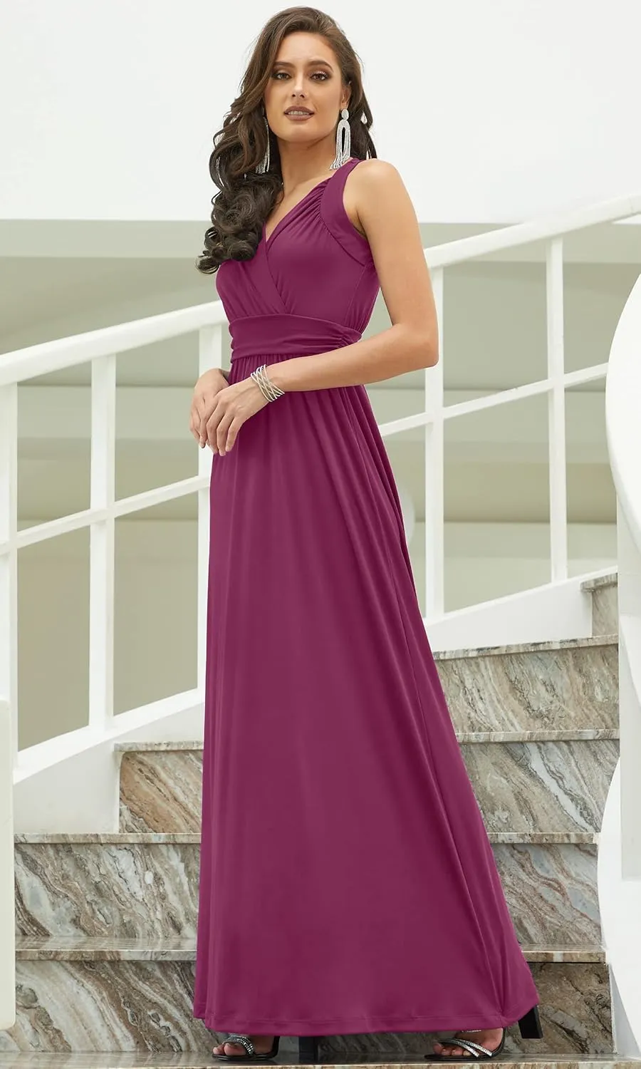 KOH KOH Womens Long Sleeveless Flowy Bridesmaid Cocktail Evening Gown Maxi Dress