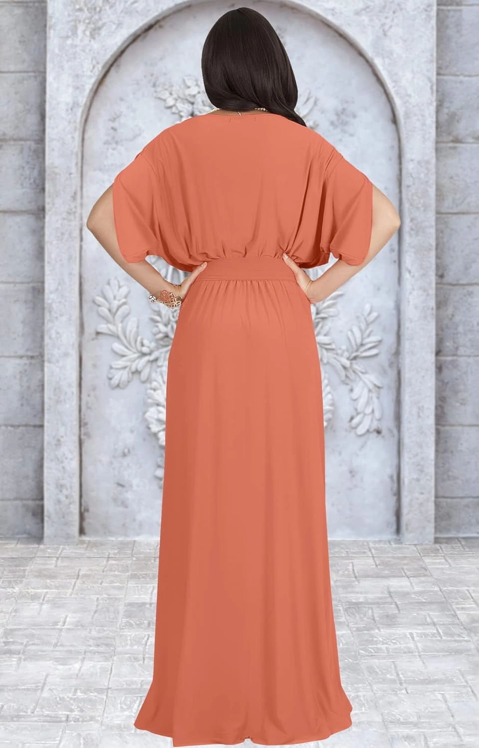 KOH KOH Formal Short Sleeve Cocktail Flowy V-Neck Gown