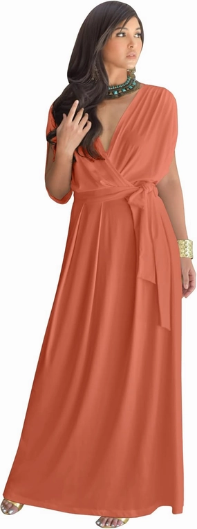 KOH KOH Formal Short Sleeve Cocktail Flowy V-Neck Gown