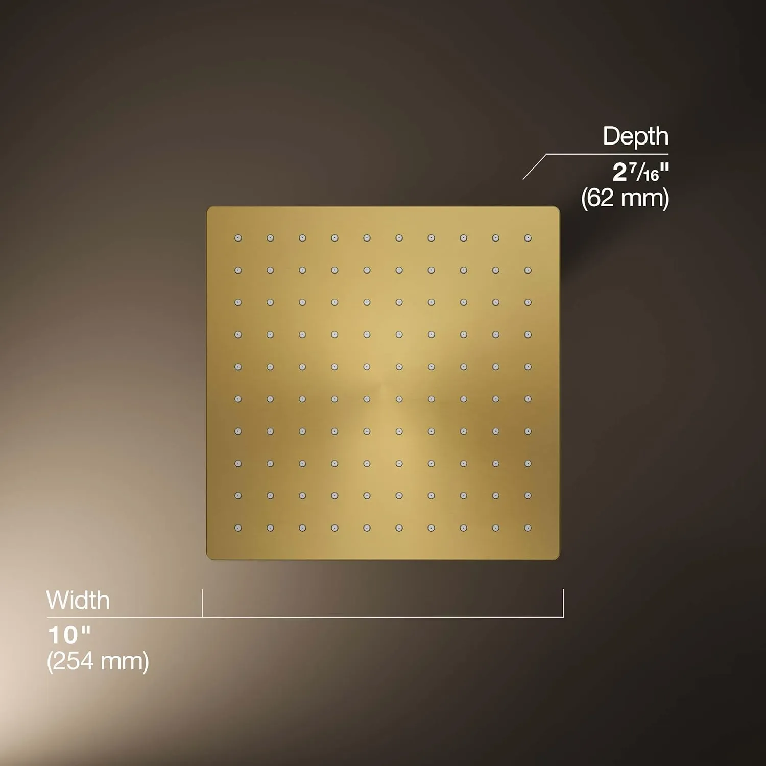KOHLER 26149-2MB Honesty Square 10" Single-Function RAIN HEAD, Full Coverage SHOWERHEAD& Easy-to-clean Surface, Vibrant Brushed Moderne Brass, 2.5 GPM