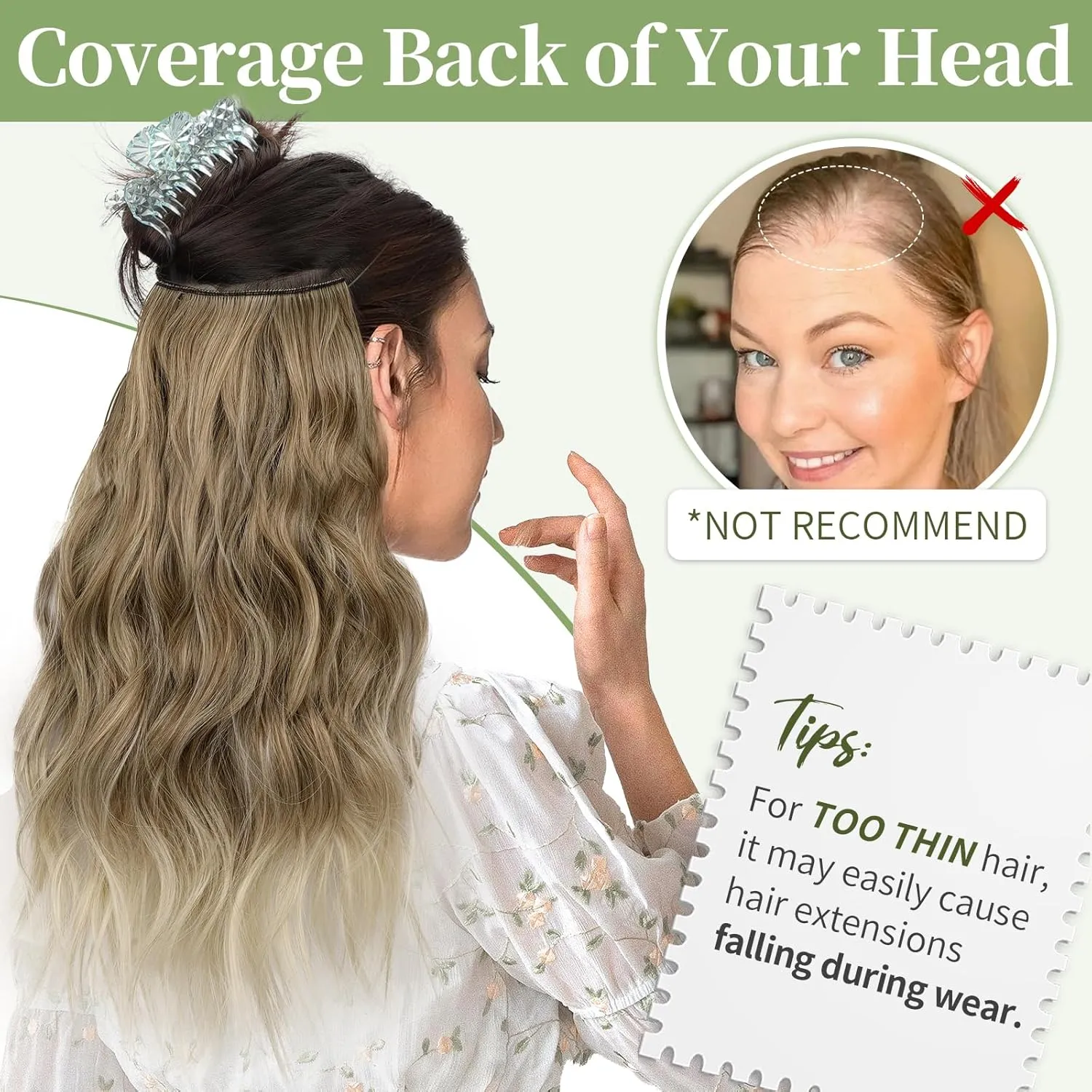 KooKaStyle Invisible Wire Hair Extensions with Transparent Headband Adjustable Size 4 Secure Clips Long Wavy Secret Wire Hairpiece for Women 16 Inch Ash Brown mix Bleach Blonde