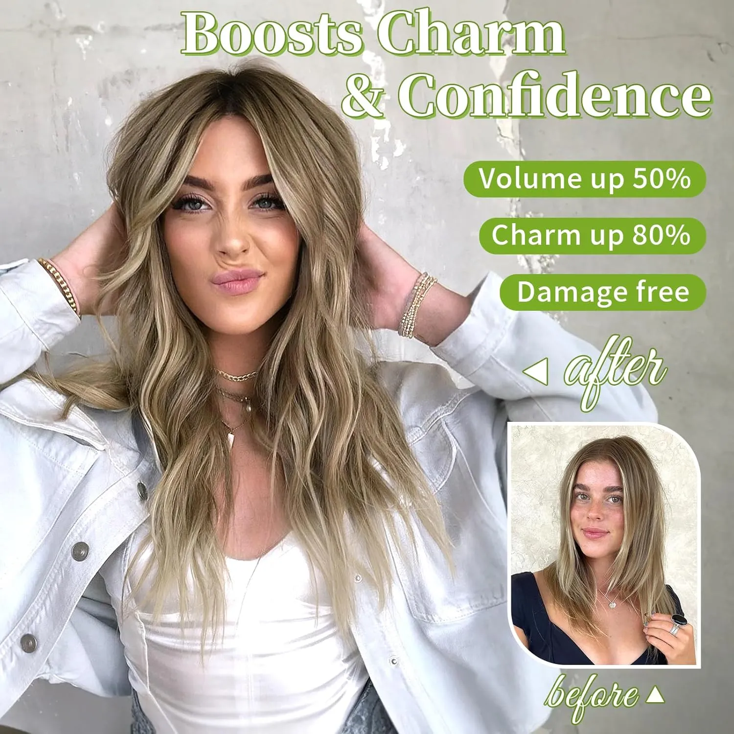 KooKaStyle Invisible Wire Hair Extensions with Transparent Headband Adjustable Size 4 Secure Clips Long Wavy Secret Wire Hairpiece for Women 16 Inch Ash Brown mix Bleach Blonde