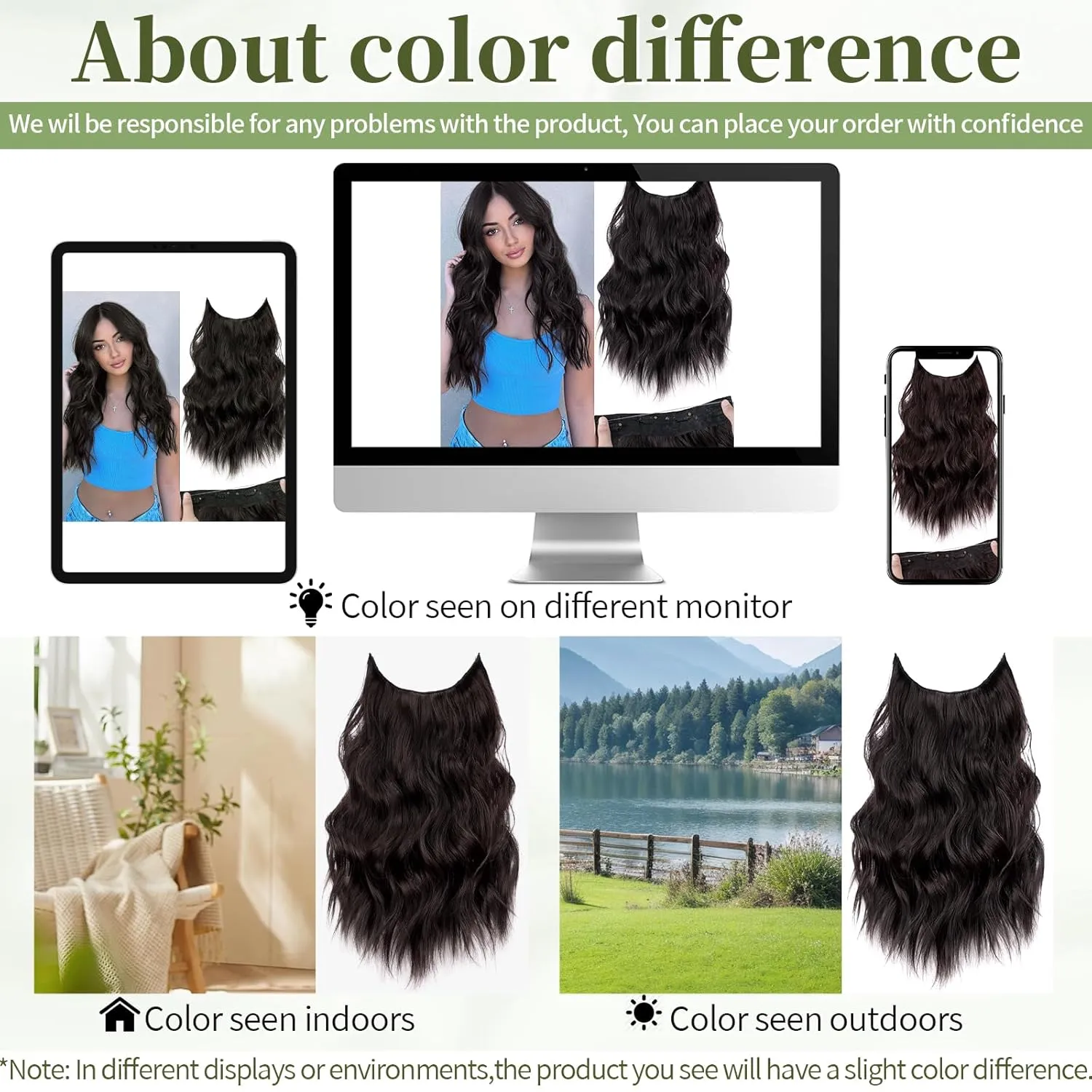 KooKaStyle Invisible Wire Hair Extensions with Transparent Headband Adjustable Size 4 Secure Clips Long Wavy Secret Wire Synthetic Hairpiece Dark Brown/6# 16 Inch for Women