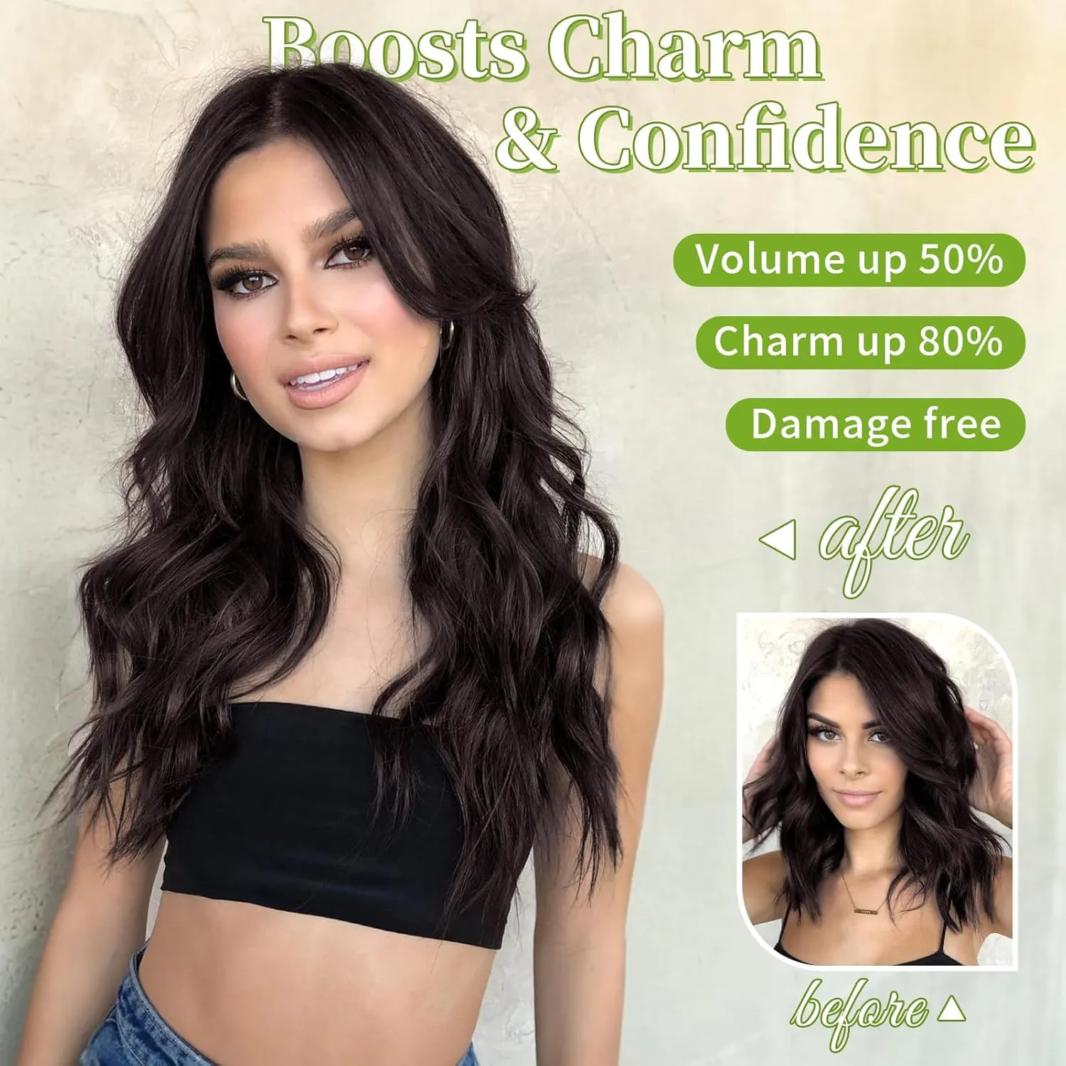 KooKaStyle Invisible Wire Hair Extensions with Transparent Headband Adjustable Size 4 Secure Clips Long Wavy Secret Wire Synthetic Hairpiece Dark Brown/6# 16 Inch for Women