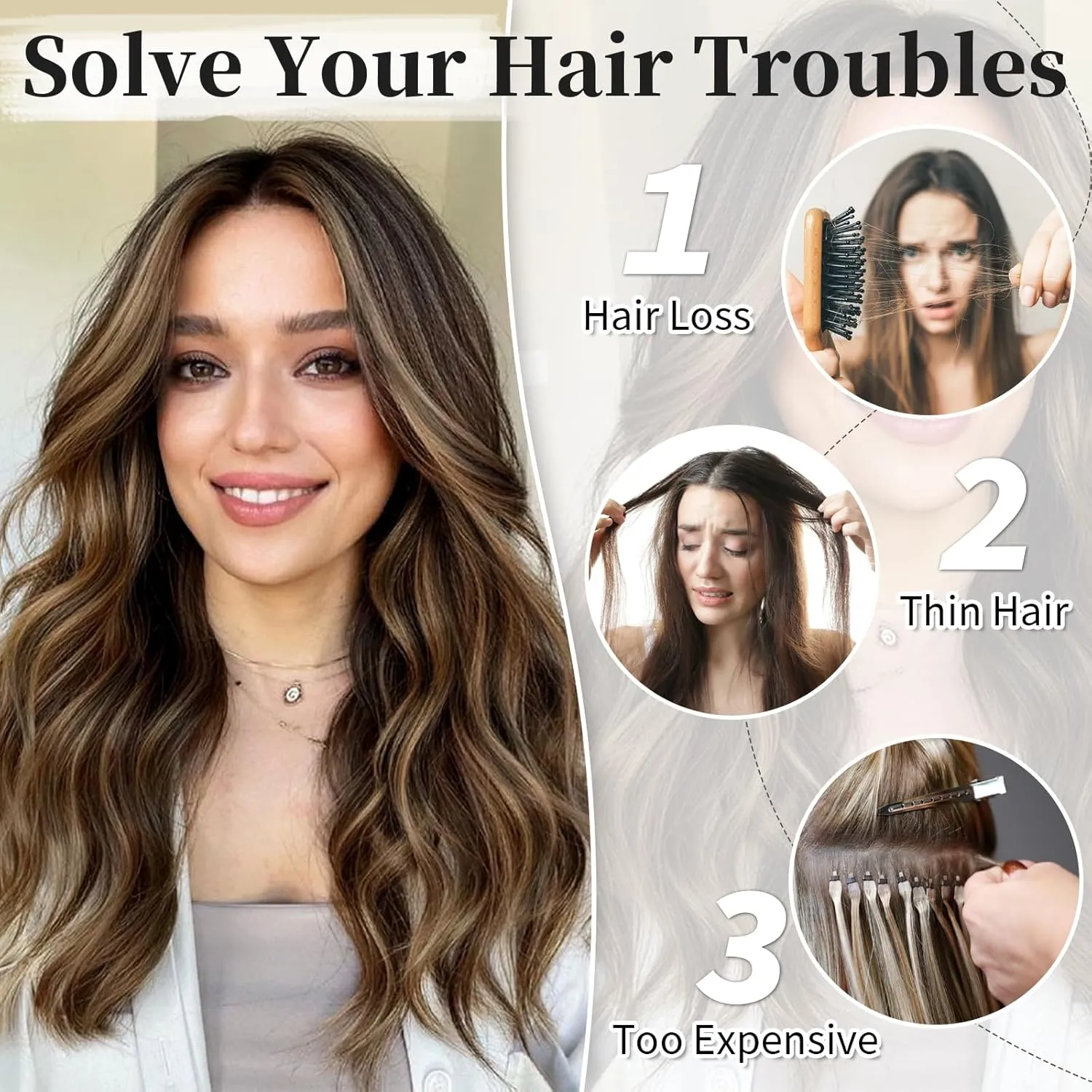 KooKaStyle Invisible Wire Hair Extensions with Transparent Wire Headband Adjustable Size 4 Secure Clips Balayage Dark Brown with Chestnut Long Wavy Hairpiece 16 Inch for Women