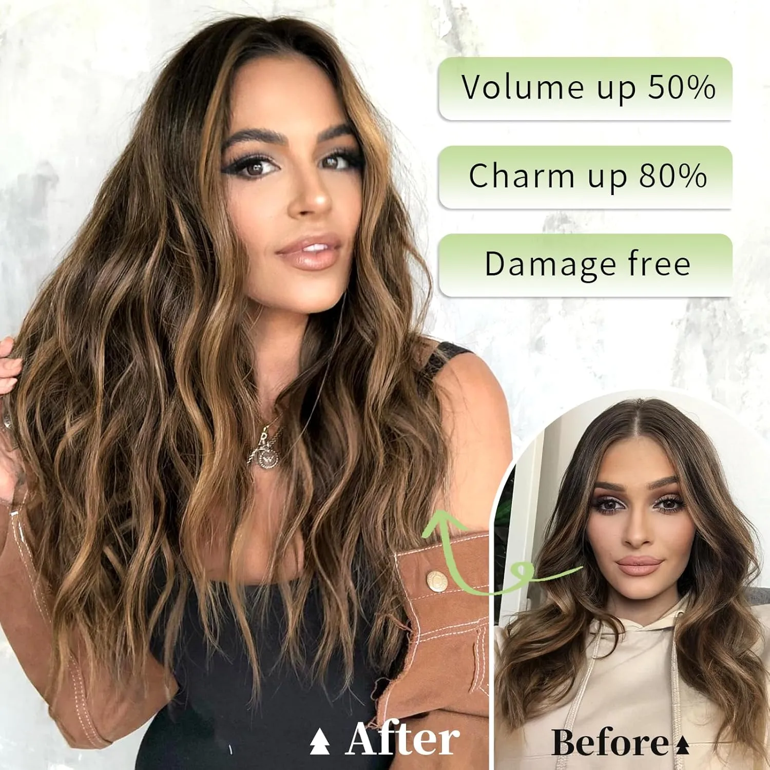 KooKaStyle Invisible Wire Hair Extensions with Transparent Wire Headband Adjustable Size 4 Secure Clips Balayage Dark Brown with Chestnut Long Wavy Hairpiece 16 Inch for Women