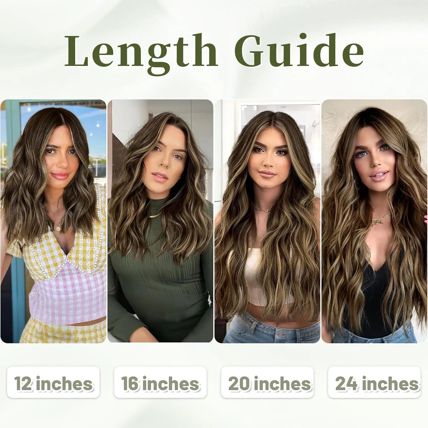 KooKaStyle Invisible Wire Hair Extensions with Transparent Wire Headband Adjustable Size 4 Secure Clips Balayage Dark Brown with Chestnut Long Wavy Hairpiece 16 Inch for Women