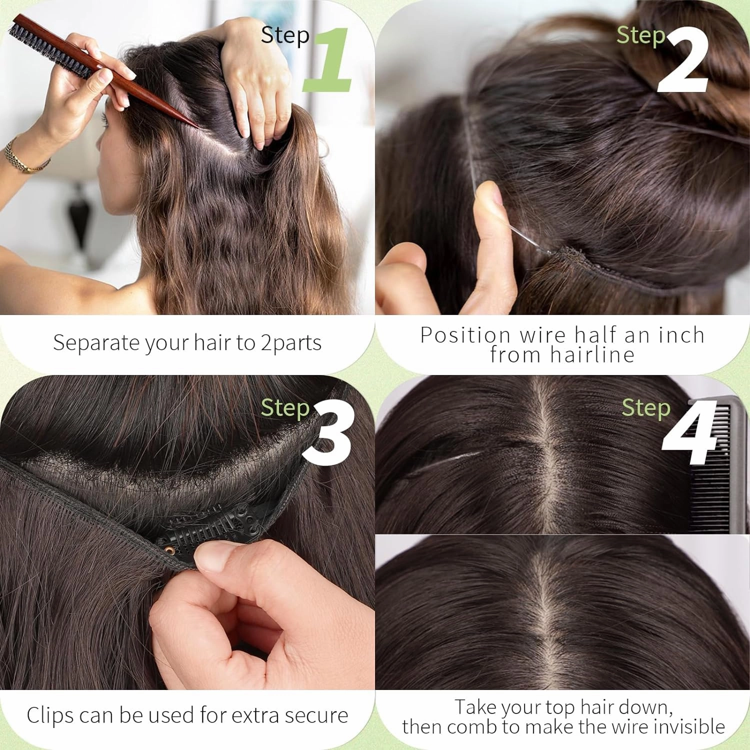 KooKaStyle Invisible Wire Hair Extensions with Transparent Headband Adjustable Size 4 Secure Clips Long Wavy Highlight Hairpiece 12 Inch Balayage Chocolate Brown to Caramel Blonde for Women