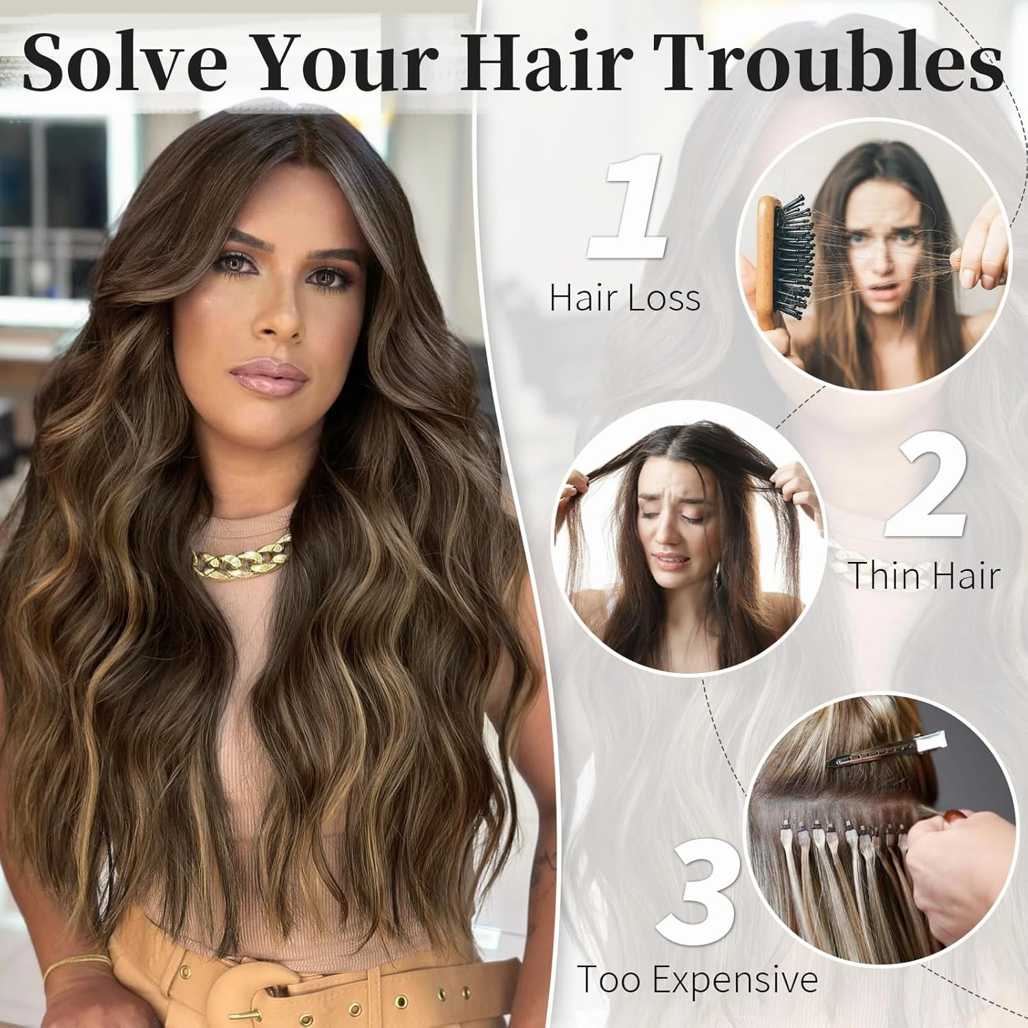 KooKaStyle Invisible Wire Hair Extensions with Transparent Headband Adjustable Size 4 Secure Clips Long Wavy Highlight Hairpiece 12 Inch Balayage Chocolate Brown to Caramel Blonde for Women