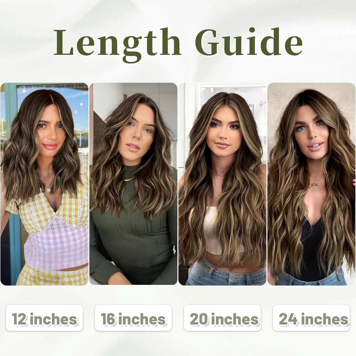 KooKaStyle Invisible Wire Hair Extensions with Transparent Headband Adjustable Size 4 Secure Clips Long Wavy Highlight Hairpiece 12 Inch Balayage Chocolate Brown to Caramel Blonde for Women