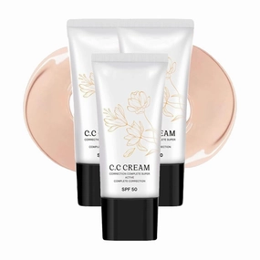 Korean Cc Cream With Spf 50 for Older Women, Skin Tone Adjusting Cc Cream Spf 50, Full Coverage Color Correcting Foundation, Self Adjusting Foundation for Mature Skin (3Pcs)