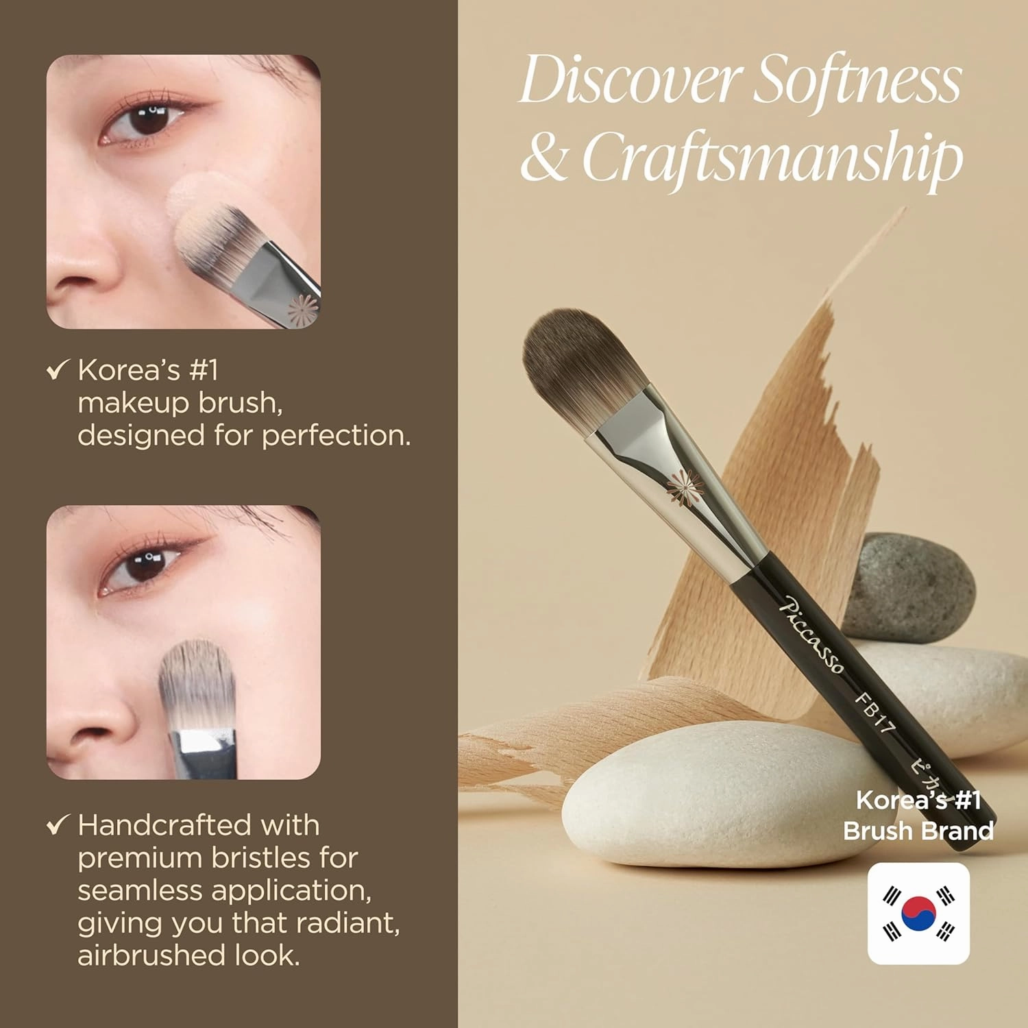 Korean Piccasso Brush FB17 Foundation Brush – Professional Foundation Brush for Liquid & Cream Makeup, Soft Flat Bristles for Smooth Application, Perfect for a Flawless Finish, Genuine Korean Product