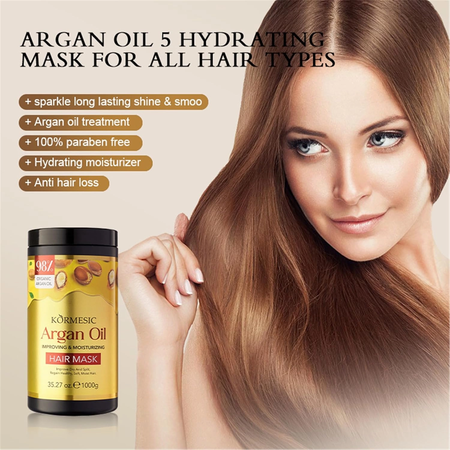KORMESIC Argan Oil Shampoo & Conditioner Set - Nourish Hair with Prickly Moroccan Argan, Hydrate with Macadamia Seed Oil, Tame Frizz & Seal Split Ends (Hair mask 1000g)