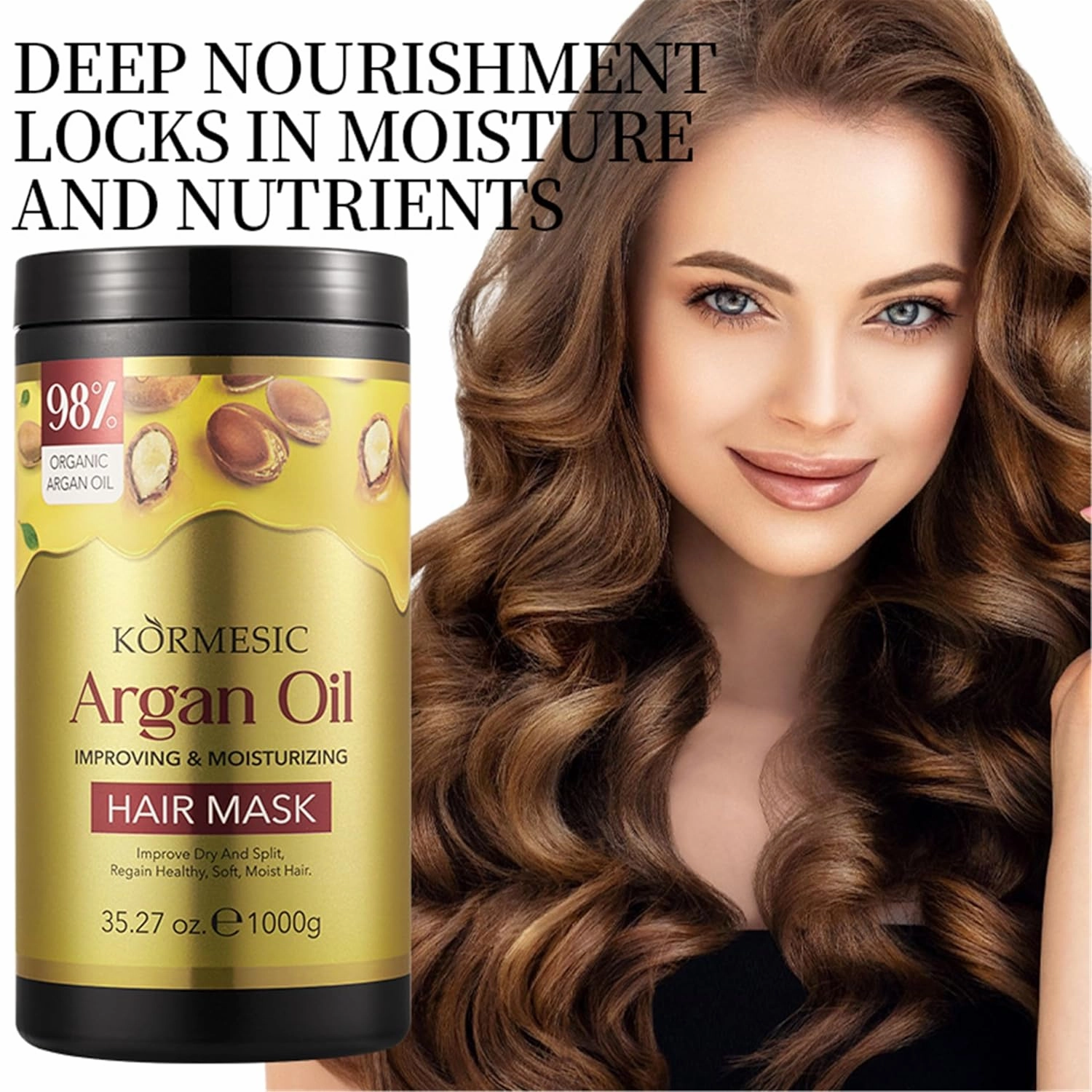 KORMESIC Argan Oil Shampoo & Conditioner Set - Nourish Hair with Prickly Moroccan Argan, Hydrate with Macadamia Seed Oil, Tame Frizz & Seal Split Ends (Hair mask 1000g)