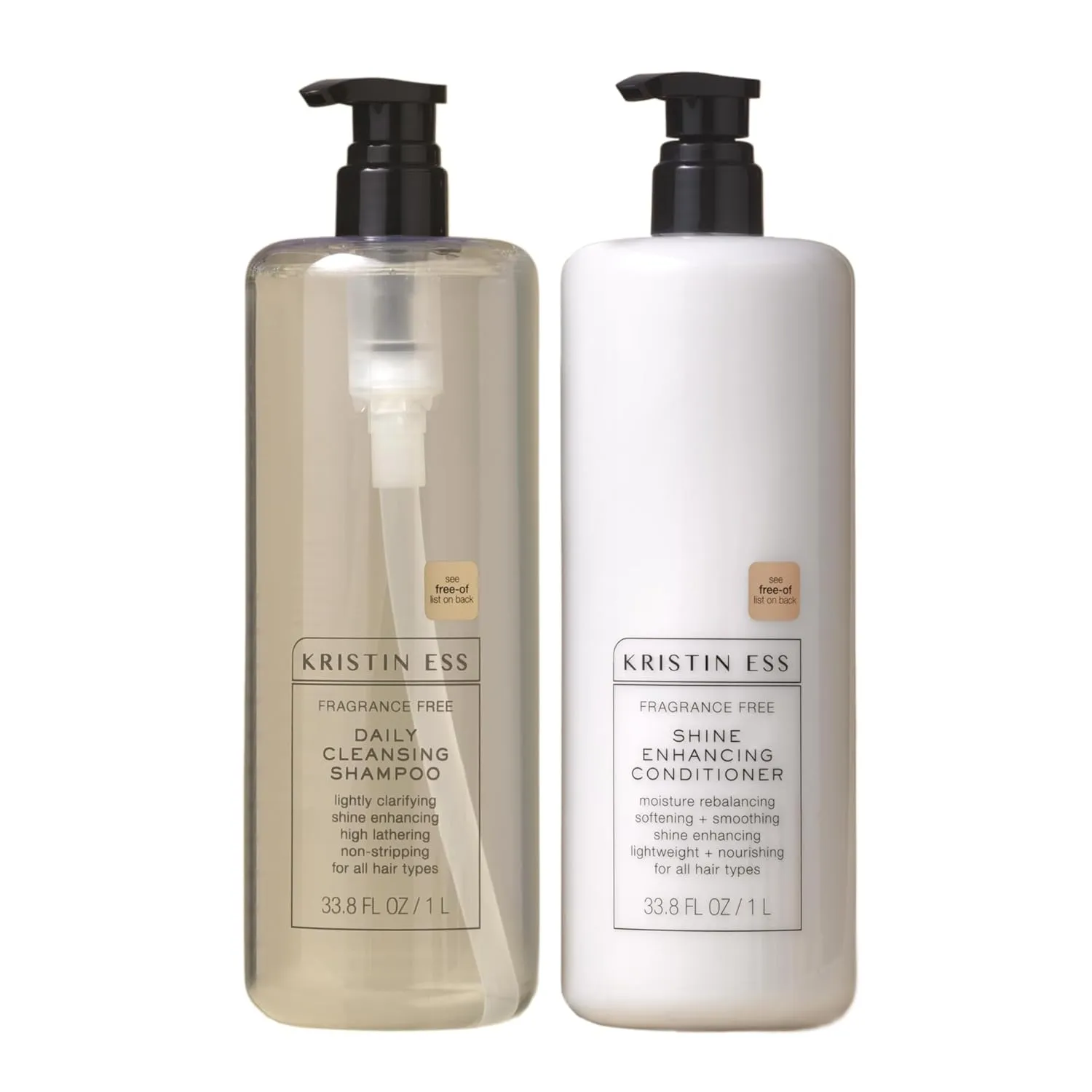 Kristin Ess Hair Fragrance Free Shampoo and Conditioner 1 Liter Set for Sensitive Skin and Scalp - Sulfate Free and Color Safe Shampoo and Conditioner - Hydrating   Moisturizing - Vegan   Cruelty Free