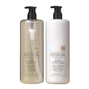 Kristin Ess Hair Fragrance Free Shampoo and Conditioner 1 Liter Set for Sensitive Skin and Scalp - Sulfate Free and Color Safe Shampoo and Conditioner - Hydrating   Moisturizing - Vegan   Cruelty Free
