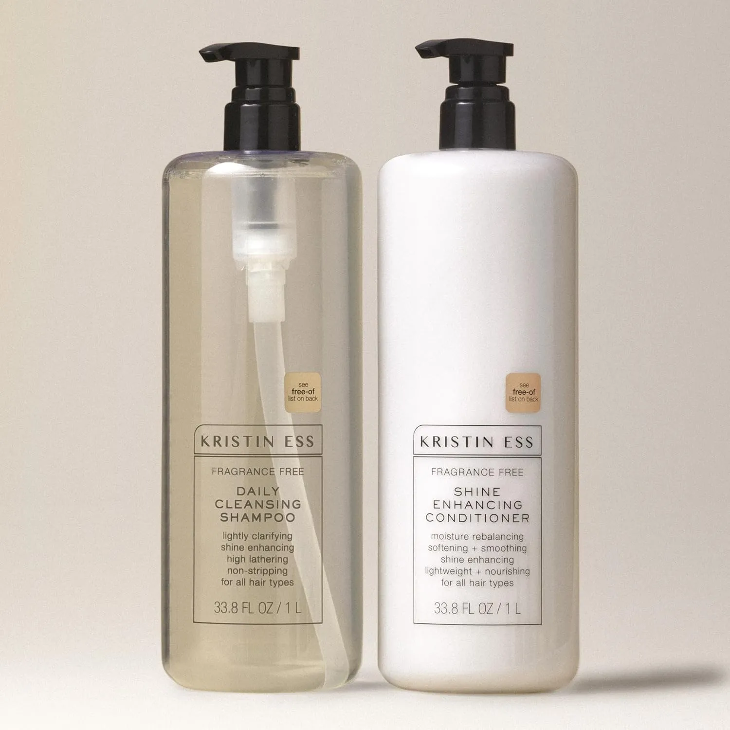 Kristin Ess Hair Fragrance Free Shampoo and Conditioner 1 Liter Set for Sensitive Skin and Scalp - Sulfate Free and Color Safe Shampoo and Conditioner - Hydrating   Moisturizing - Vegan   Cruelty Free