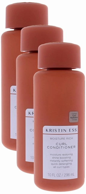 Kristin Ess Hair Moisture Rich Curl Conditioner for Curly   Wavy Hair, Curly Hair Product, Detangler, For Dry Damaged Hair, Vegan, Sulfate, Paraben and Silicone Free, Color   Keratin Safe, (Pack of 3)
