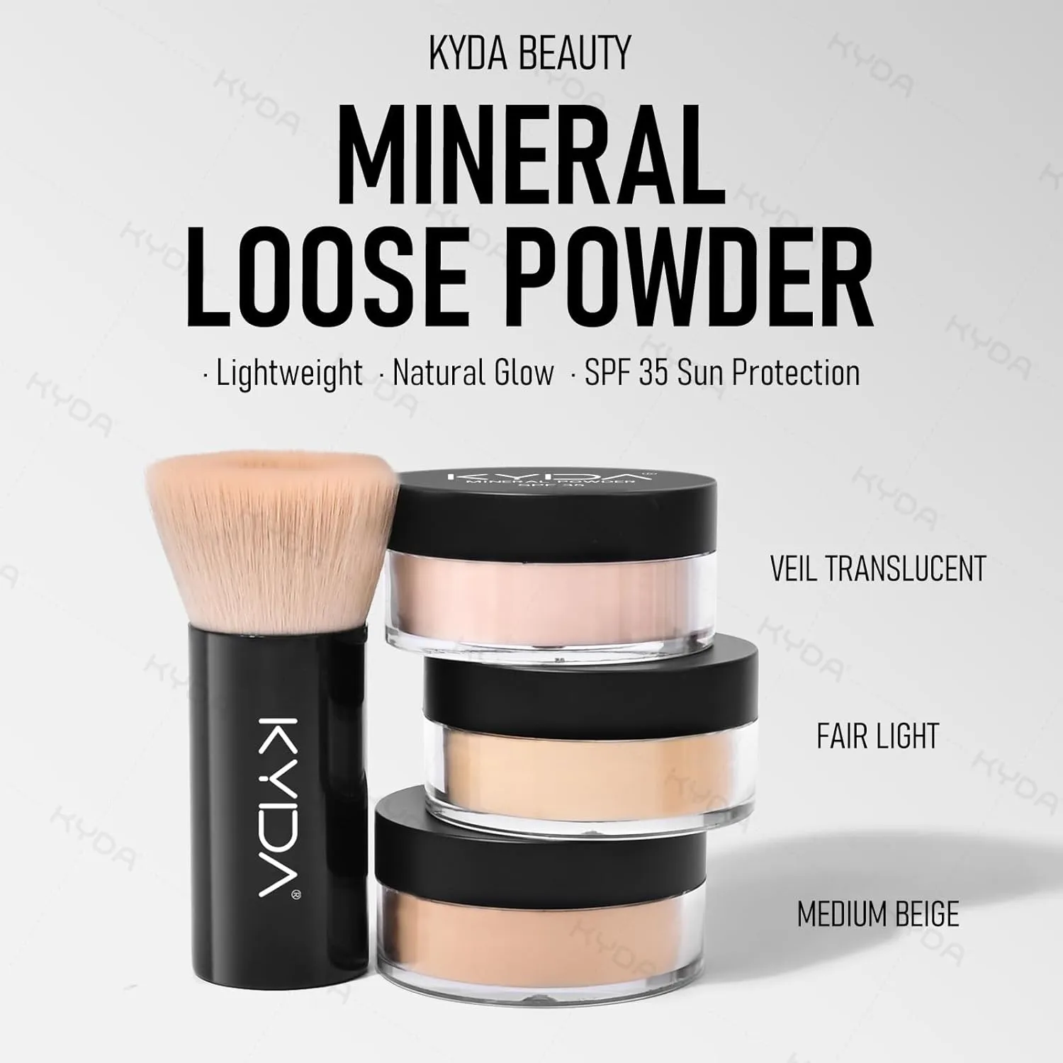 KYDA Mineral Powder Foundation, SPF 35 Lightweight Loose Powder Foundation, Skin-improving Mineral Foundation, Buildable Coverage, Natural Glow Base Makeup, with Foundation Brush, Fair Light