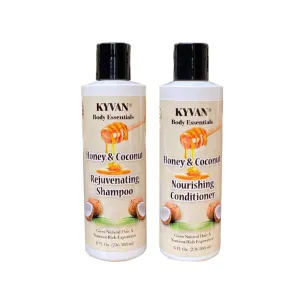 KYVAN Honey & Coconut Rejuvenating Shampoo & Nourishing Conditioner Set, Paraben Free, Cruelty Free, Natural Hair, 8 oz each