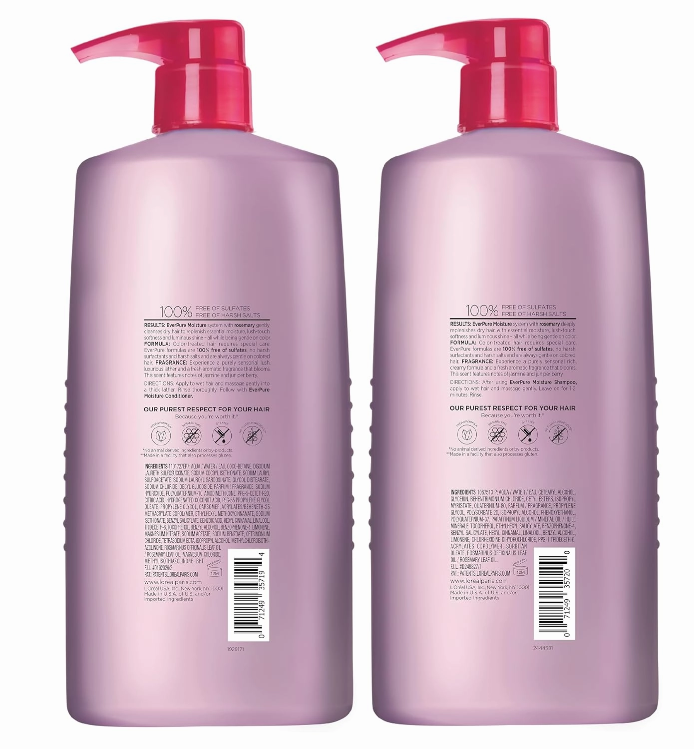 L'Oreal Paris EverPure Moisture Sulfate Free Shampoo and Conditioner Set, Hair Care for Color-Treated Hair with Rosemary Botanicals, 1 Kit