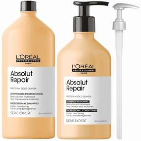 L'Oreal Professionnel Serie Expert Absolut Repair Protein   Gold Quinoa Instant Resurfacing Shampoo 1500ml & Conditioner 750ml Twin