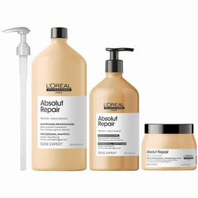L'Oreal Professionnel Serie Expert Absolut Repair Protein   Gold Quinoa Instant Resurfacing Shampoo 1500ml, Conditioner 750ml & Mask 500ml Trio