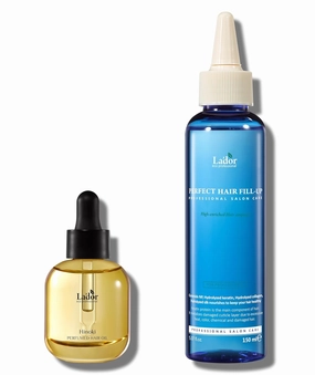 LA'DOR Hair Perfume Oil Hinoki & Perfect Hair Fill Up Set for Dry Damaged Bleached Frizzy Hair Intensive Korean Haircare Anti Frizz Nourishing Fragrance Serum Gloss Shine Conditioner Treatment LADOR