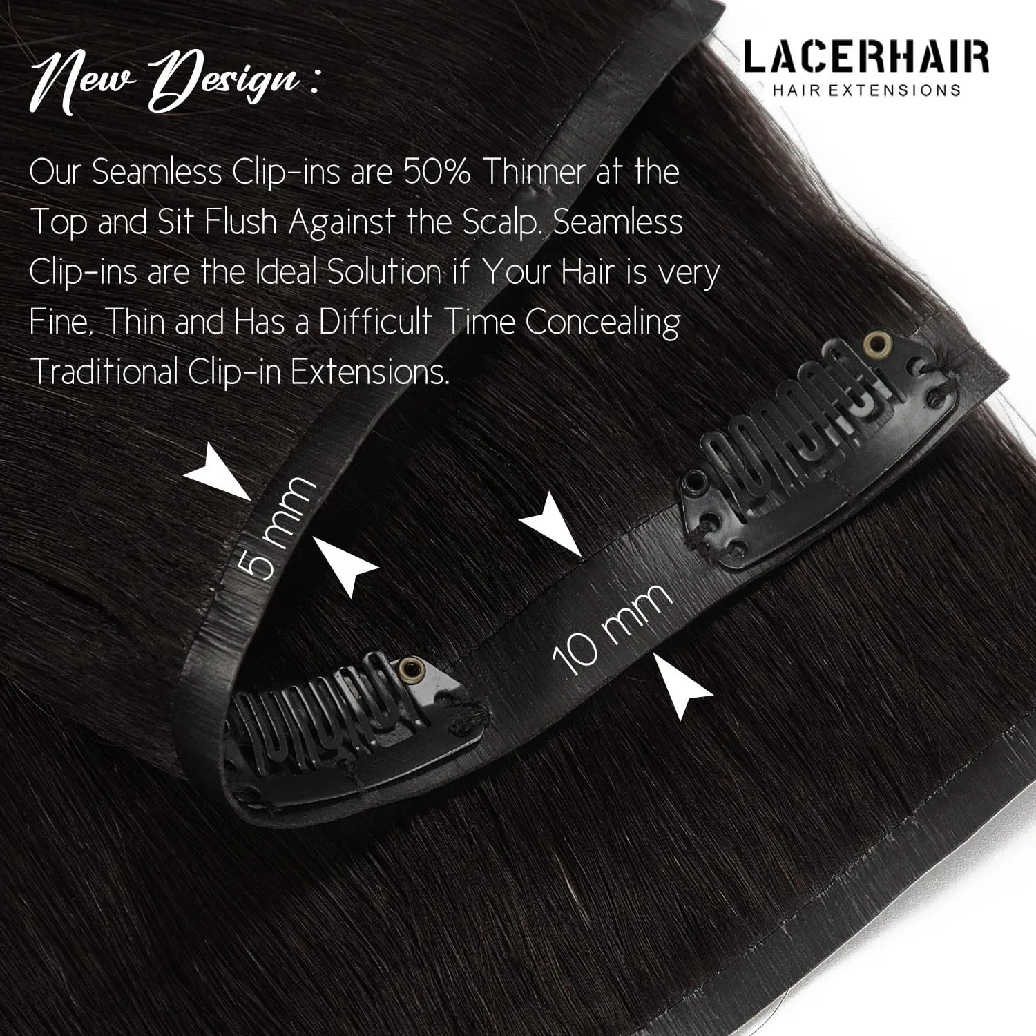 Lacer Hair 9A Grade Seamless Hair Extensions Clip in Human Hair #1B Natural Black Ultra Thin Double Weft PU Invisible Clip in Hair Extensions Remy Human Hair Clip in 7pcs 110g 14 Inch