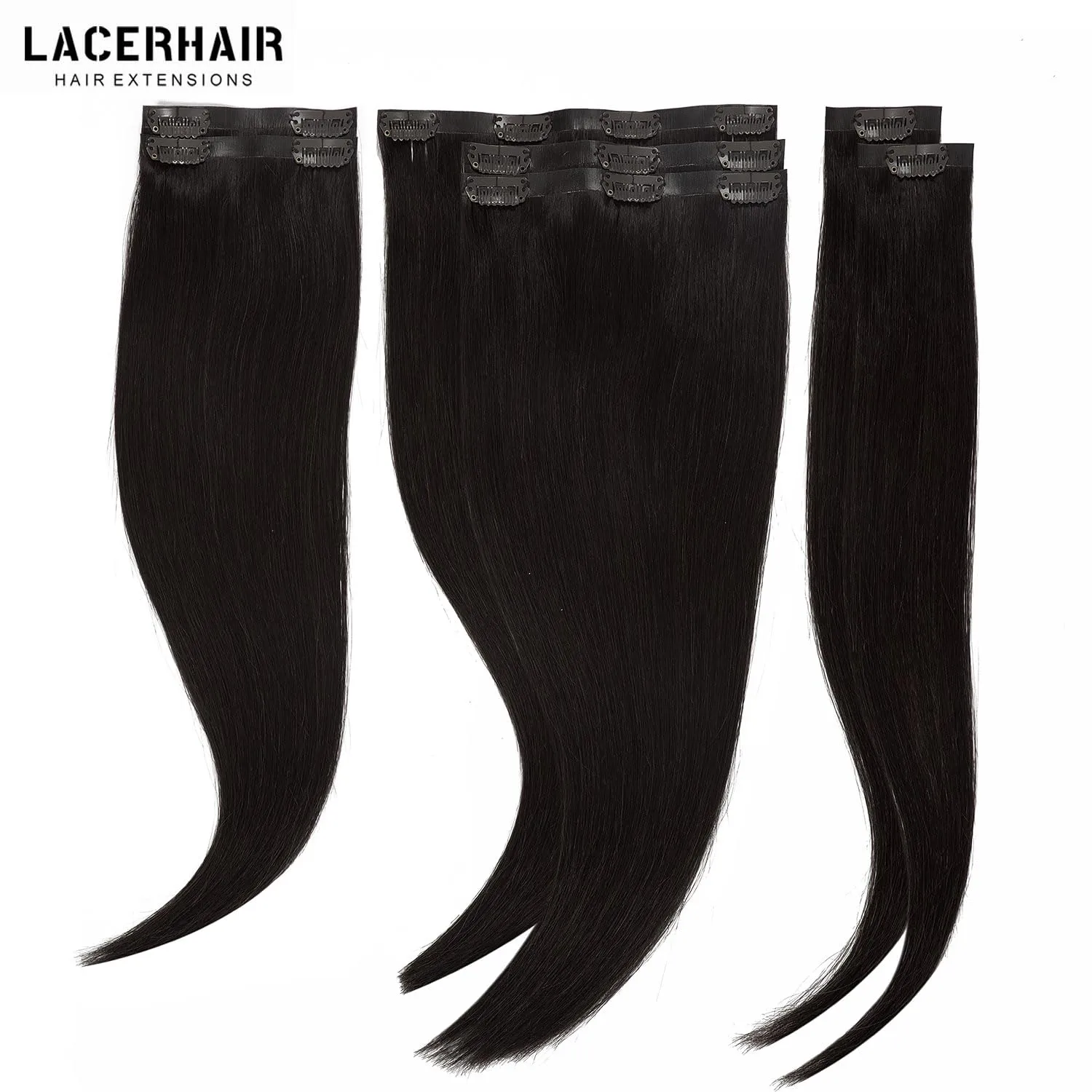 Lacer Hair 9A Grade Seamless Hair Extensions Clip in Human Hair #1B Natural Black Ultra Thin Double Weft PU Invisible Clip in Hair Extensions Remy Human Hair Clip in 7pcs 110g 14 Inch