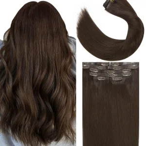 Lacer Hair Extensions Seamless Clip in Human Hair Light Dark Brown Seamless PU Glue Weft Human Hair Clip in Extensions 14 110g 7pcs