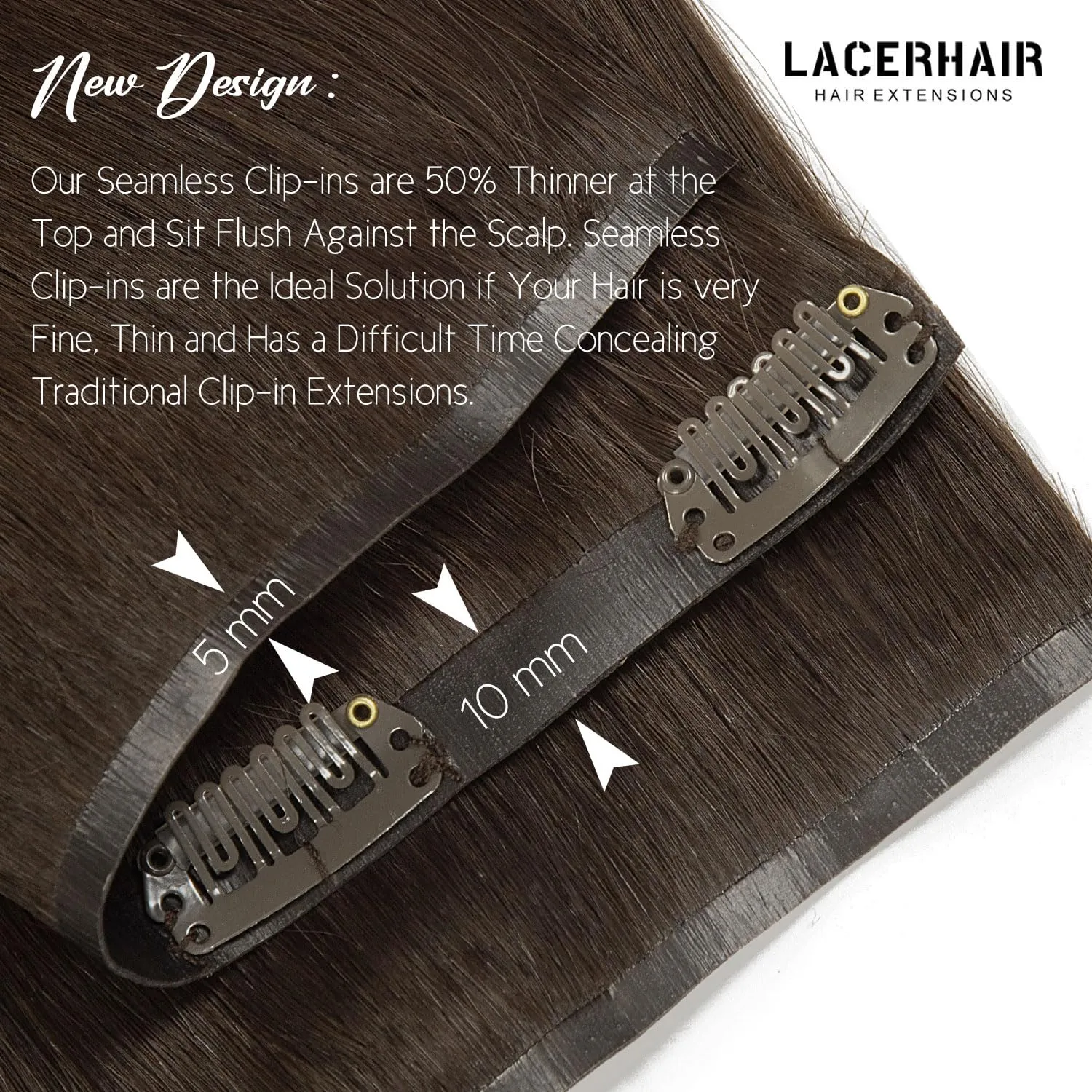 Lacer Hair Extensions Seamless Clip in Human Hair Light Dark Brown Seamless PU Glue Weft Human Hair Clip in Extensions 14 110g 7pcs