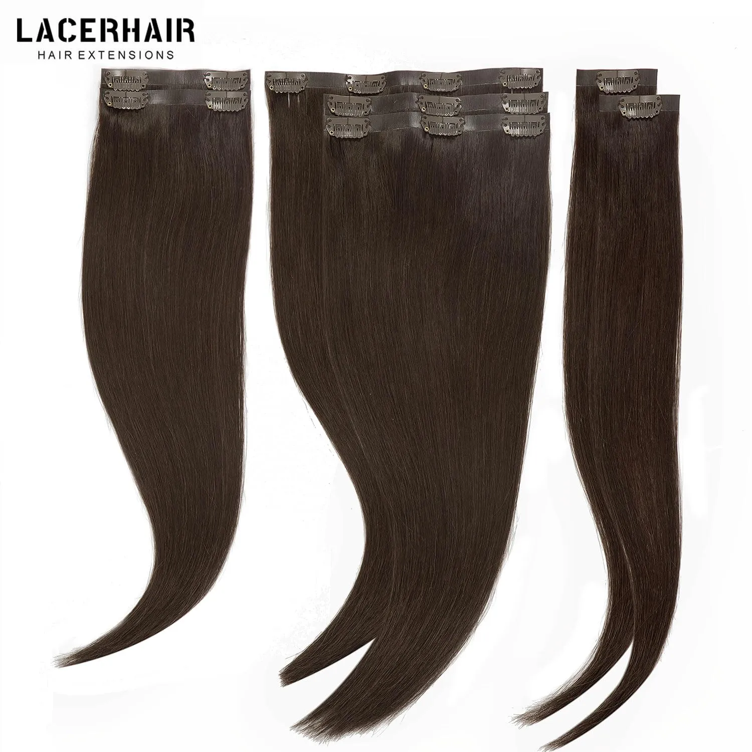 Lacer Hair Extensions Seamless Clip in Human Hair Light Dark Brown Seamless PU Glue Weft Human Hair Clip in Extensions 14 110g 7pcs