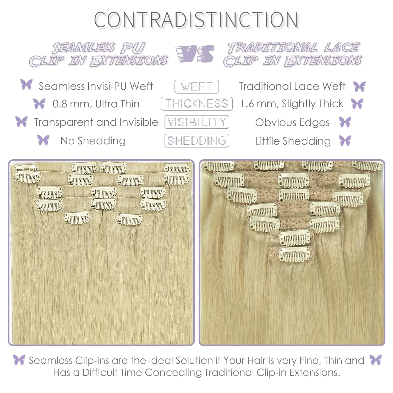 Lacer Hair Invisible Hair Extensions Clip in Human Hair Seamless #60 Bleach Blonde Clip in Hair Extensions for Women Clip In 110g 7 Pcs 110 Grams 14inch