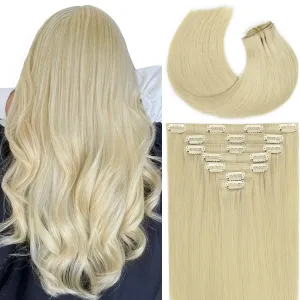 Lacer Hair Invisible Hair Extensions Clip in Human Hair Seamless #60 Bleach Blonde Clip in Hair Extensions for Women Clip In 110g 7 Pcs 110 Grams 14inch