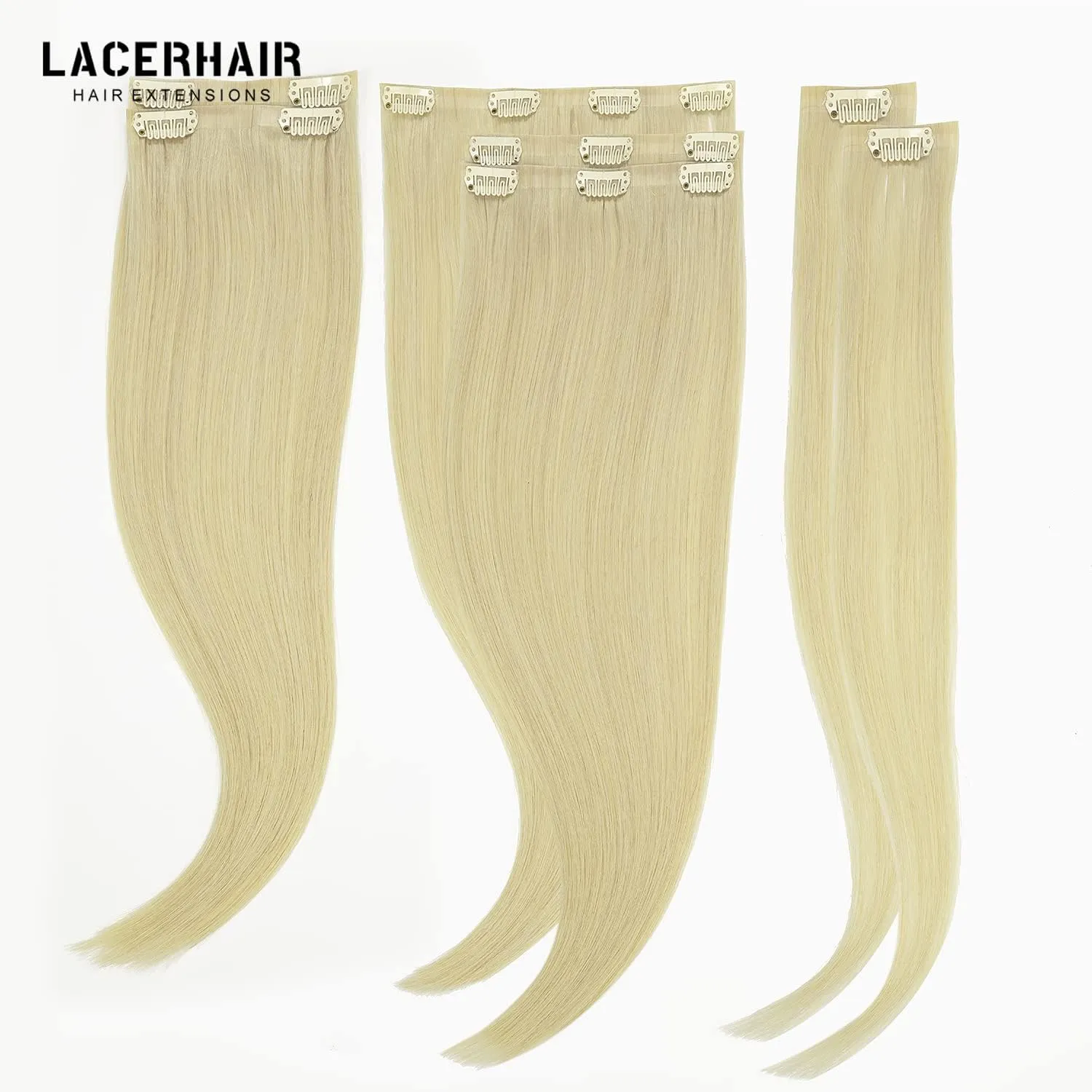 Lacer Hair Invisible Hair Extensions Clip in Human Hair Seamless #60 Bleach Blonde Clip in Hair Extensions for Women Clip In 110g 7 Pcs 110 Grams 14inch
