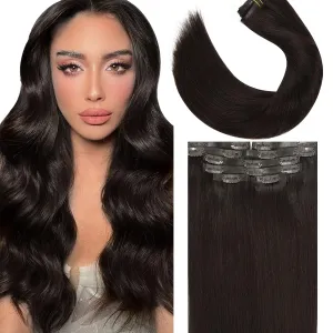 Lacer Hair New Technology Ultra Seamless Hair Extensions Clip in Remy Human Hair Natural #2 Darkest Brown Silky Straight Clip in Hair Extensions for Fine Thin Hair Women 7pcs 110g 14 Inch