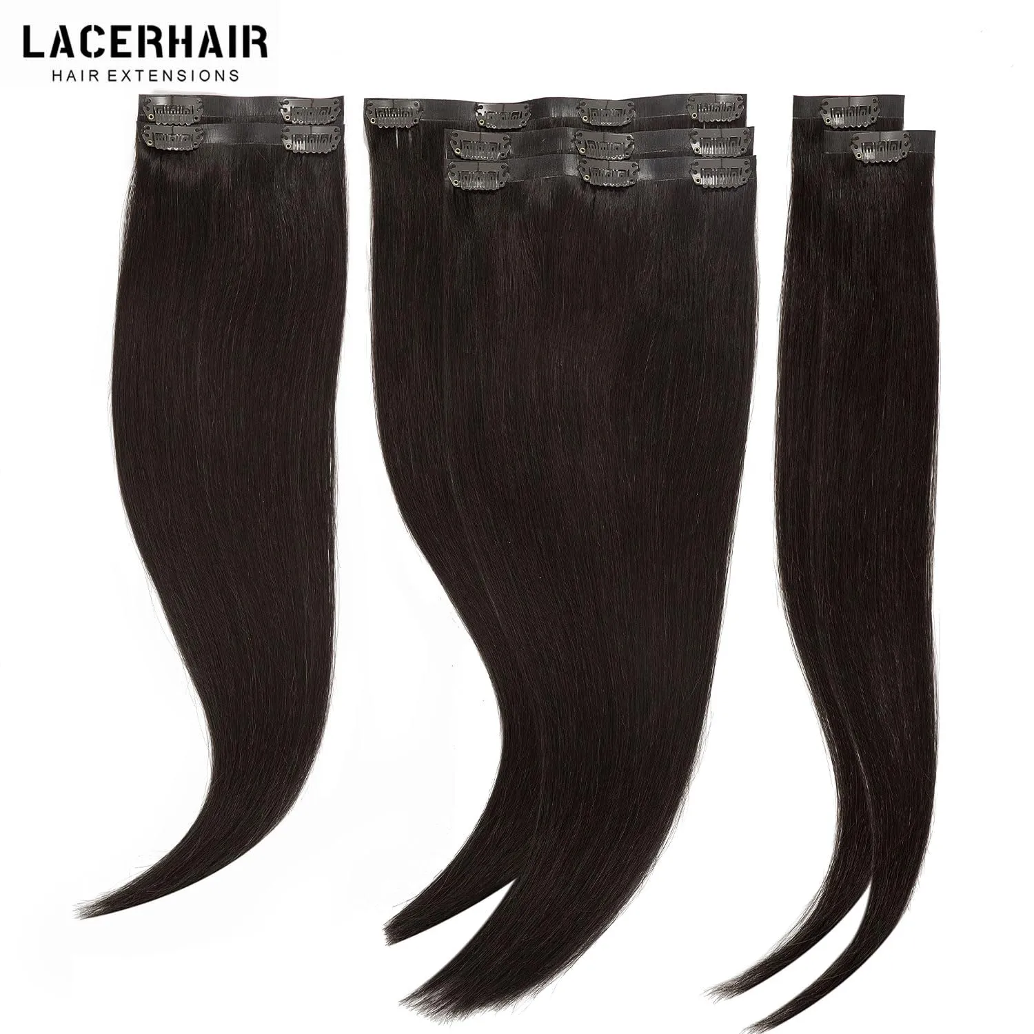 Lacer Hair New Technology Ultra Seamless Hair Extensions Clip in Remy Human Hair Natural #2 Darkest Brown Silky Straight Clip in Hair Extensions for Fine Thin Hair Women 7pcs 110g 14 Inch