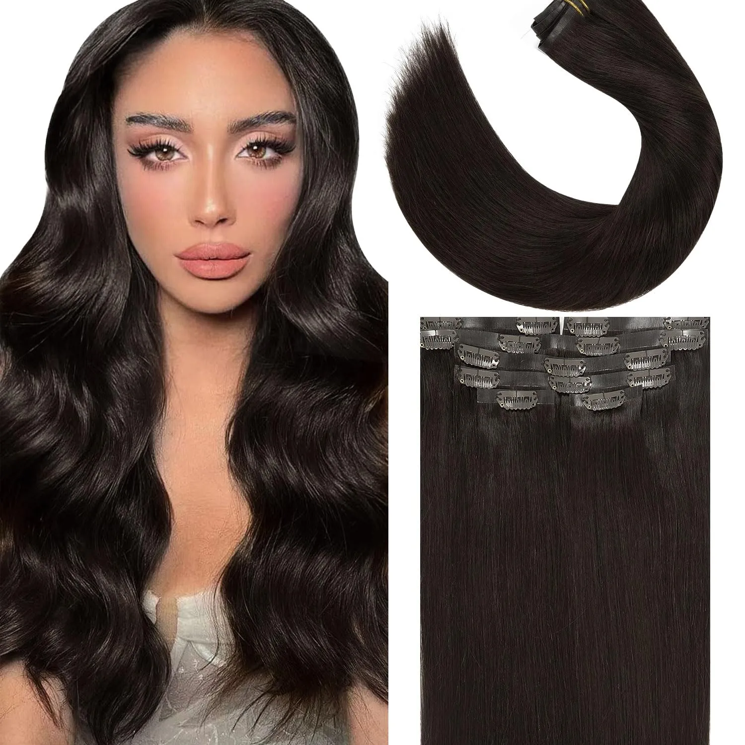 Lacer Hair New Technology Ultra Seamless Hair Extensions Clip in Remy Human Hair Natural #2 Darkest Brown Silky Straight Clip in Hair Extensions for Fine Thin Hair Women 7pcs 110g 14 Inch