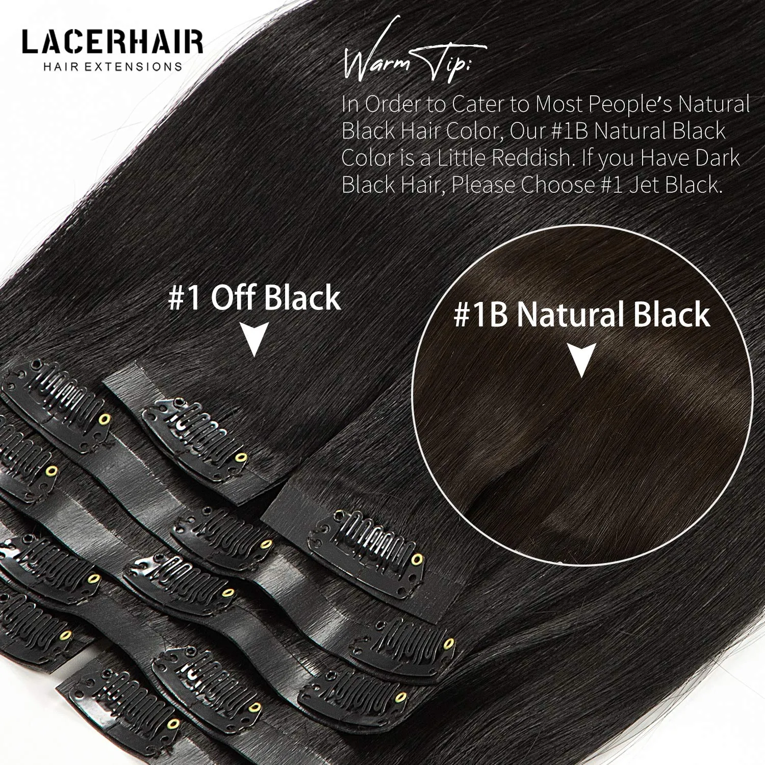Lacer Hair Seamless Hair Extensions #1 Off Black Ultra Thin Double Weft PU Invisible Clip in Hair Extensions Remy Human Hair Clip in 7pcs 110g 14 Inch
