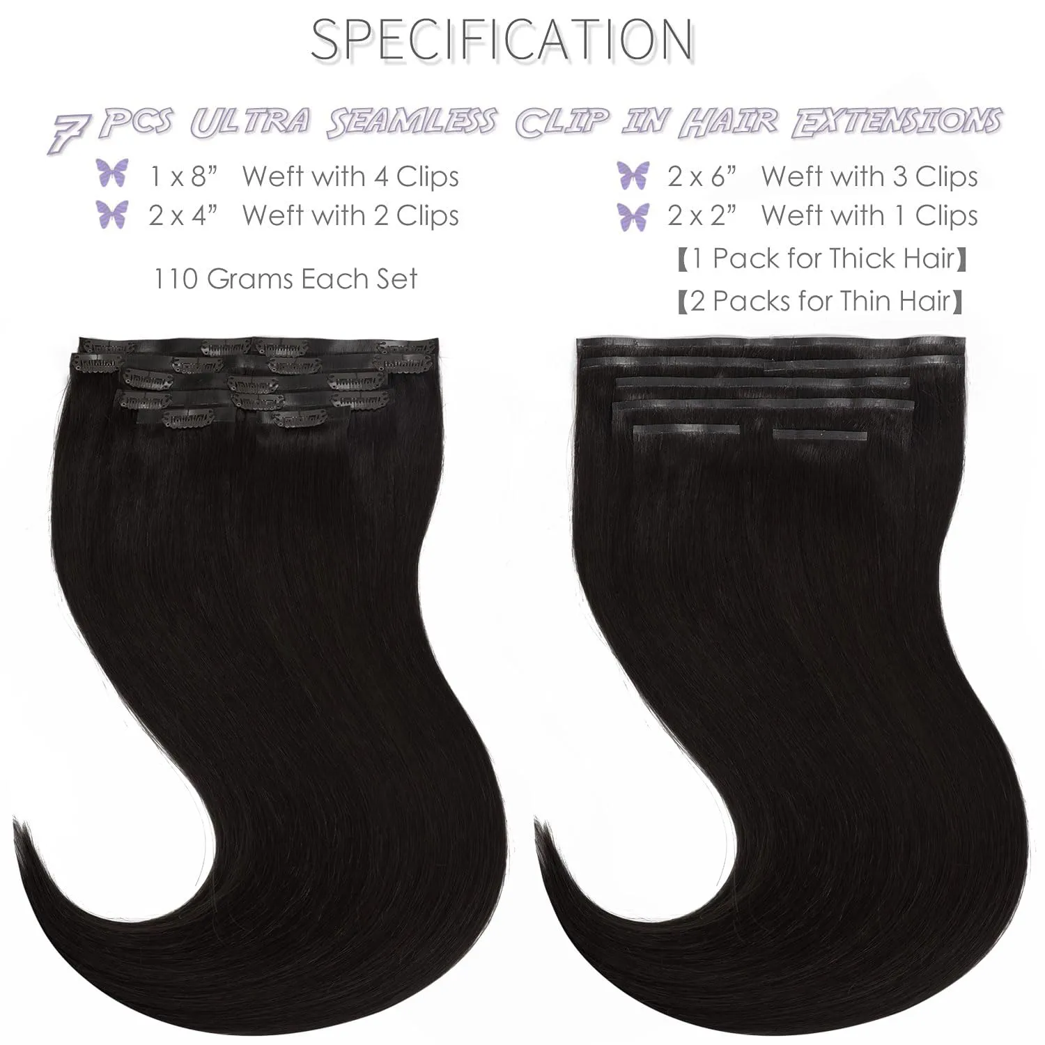 Lacer Hair Ultra Seamless Clip in Hair Extensions Remy Human Hair Silky Straight Clip on Hair Extensions Human Hair #1B Natural Black for Fine Thin Hair Women 110 Gram 7 Pcs 18 Inch