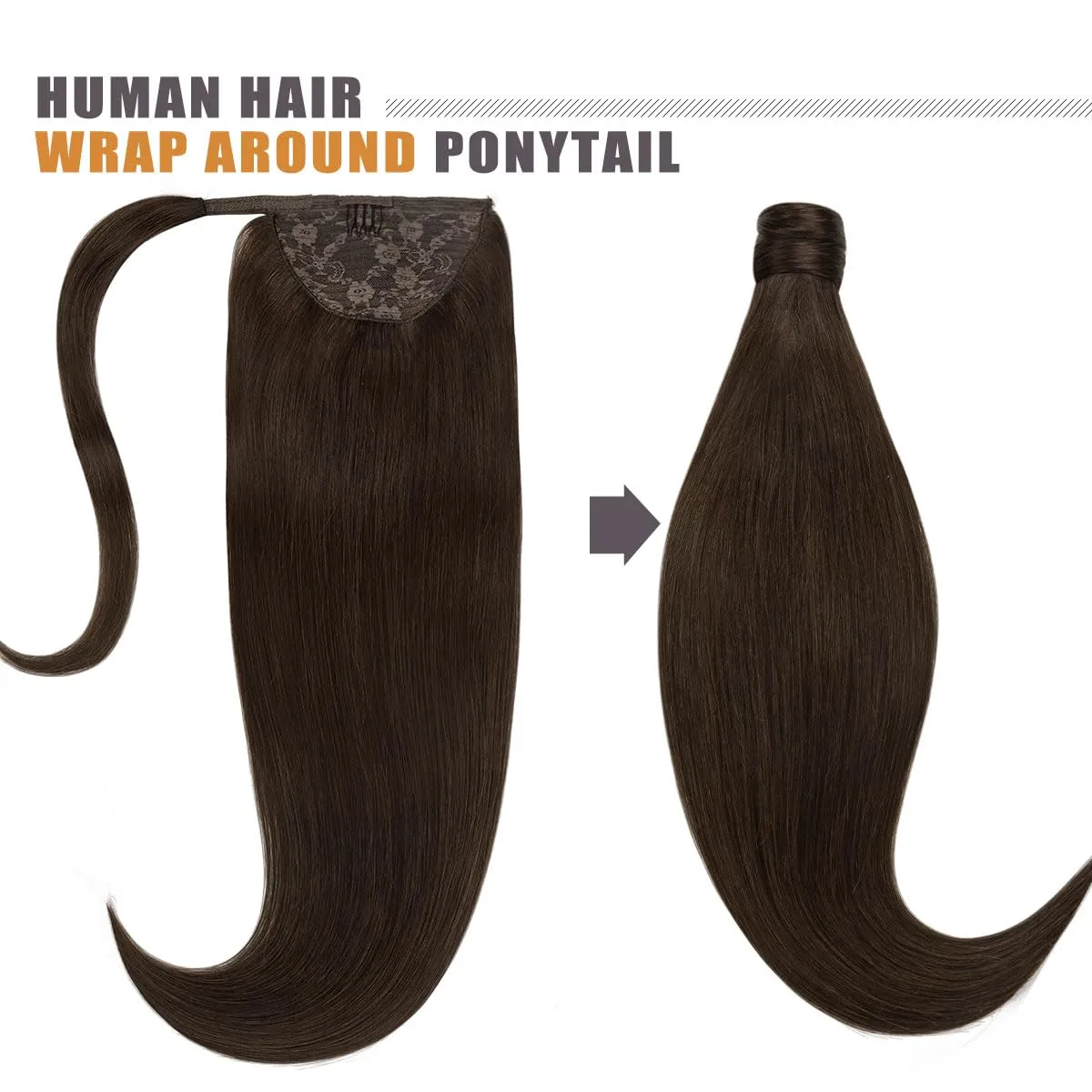 Lacer Ponytail Extensions Human Hair Wram Dark Brown 14 Inch 70g Hair Extensions Ponytail Hair Extensions Wrap Around Remy Human Hair Ponytail with Magic Paste One Piece Straight