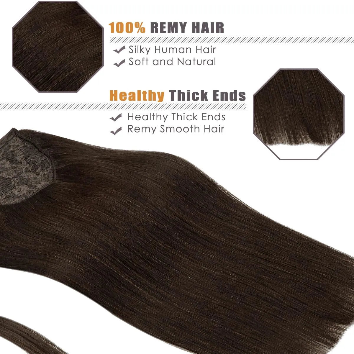 Lacer Ponytail Extensions Human Hair Wram Dark Brown 14 Inch 70g Hair Extensions Ponytail Hair Extensions Wrap Around Remy Human Hair Ponytail with Magic Paste One Piece Straight