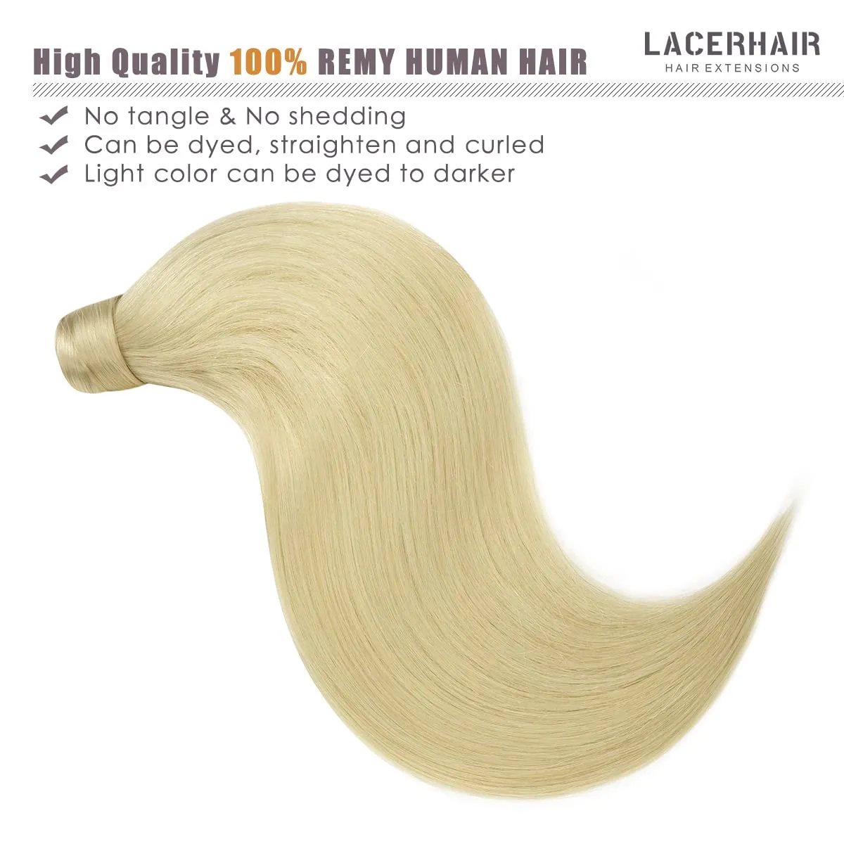 Lacer Wrap Around Ponytail Extension Human Hair Platinum Blonde Real Hair Ponytail Extension One Piece SIlky Straight 70 Grams 14 Inch Human Hair Ponytail